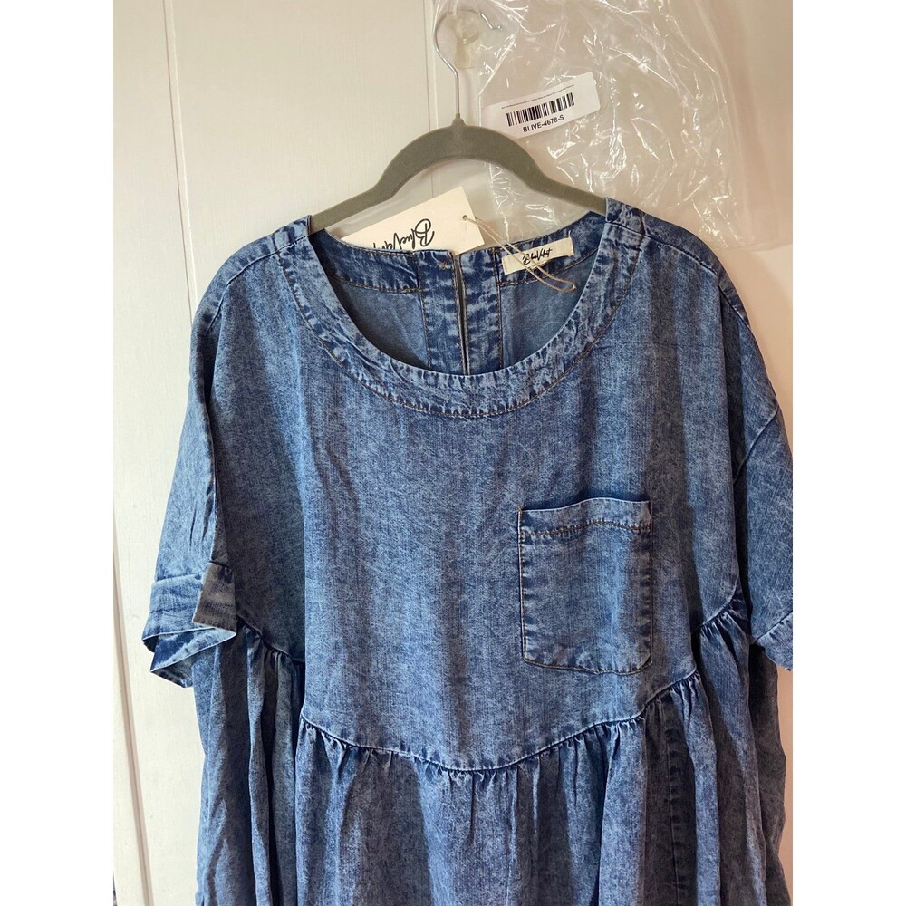 Blue velvet top BLUEVELVET tunic top denim color chambray lightweight blouse SM - Picture 5 of 9